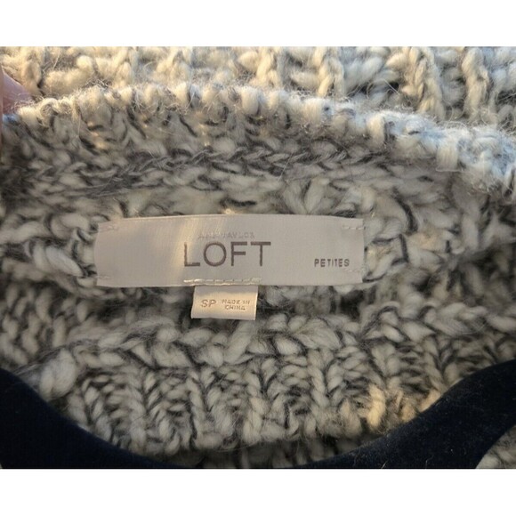 LOFT Heather Gray Open Knit Winter Sweater P/S-Alpaca/Wool Blend-Scalloped edge - Picture 2 of 5